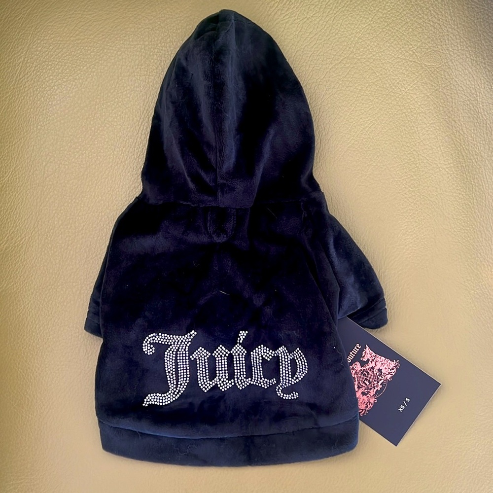 NWT, Juicy Couture, Black, Bling Velour Pet Hoodie XS/Small